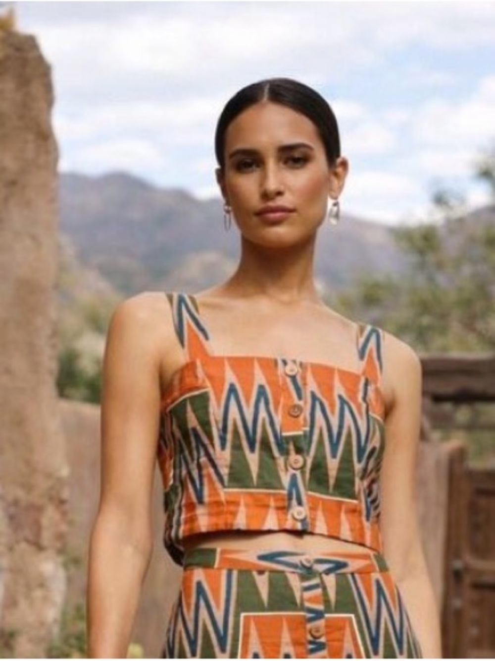 Veronica Beard Tiffany Crop Top Tribal Ethnic Linen Cotton Womens Large EUC